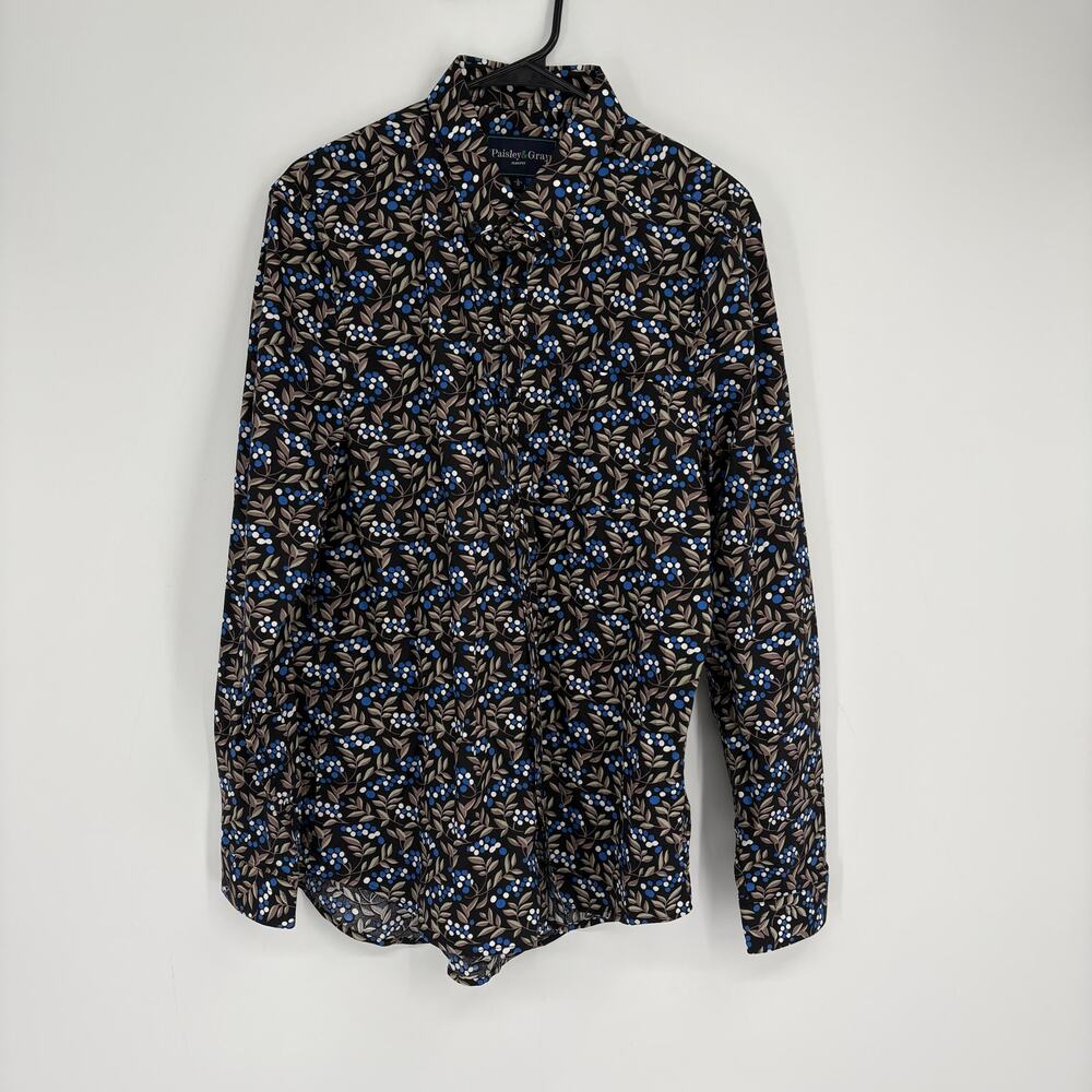 Paisley & Gray Men’s‎ Slim Fit Button Down Shirt Size Large Fruit Print Business